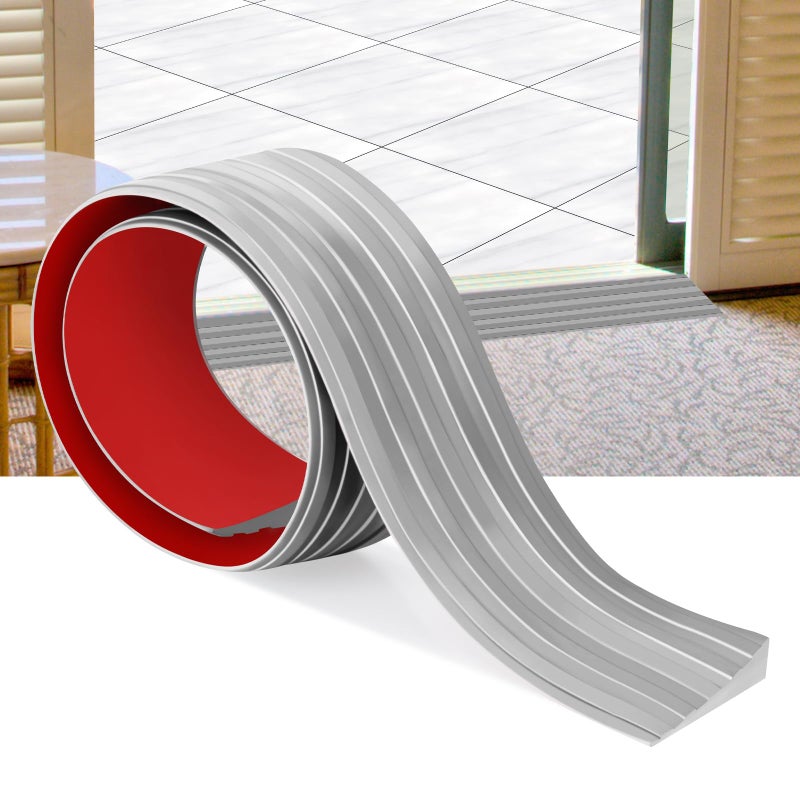 Threshold Ramps Self-Adhesive Rubber Door Threshold Ramp Wheelchair Ramps for Doorways Rubber Threshold Strip for Wheelchair, Robot Vacuum, Scooter & Stroller (Grey, 5cm X 1cm X2m)